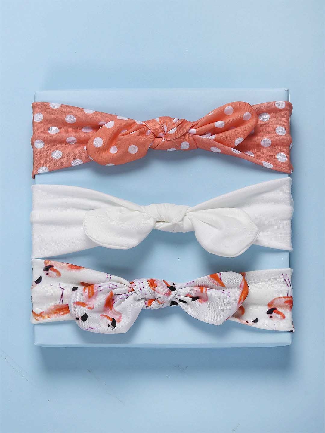 

Arendelle Girls Peach-Coloured & White Set of 3 Printed Hairband
