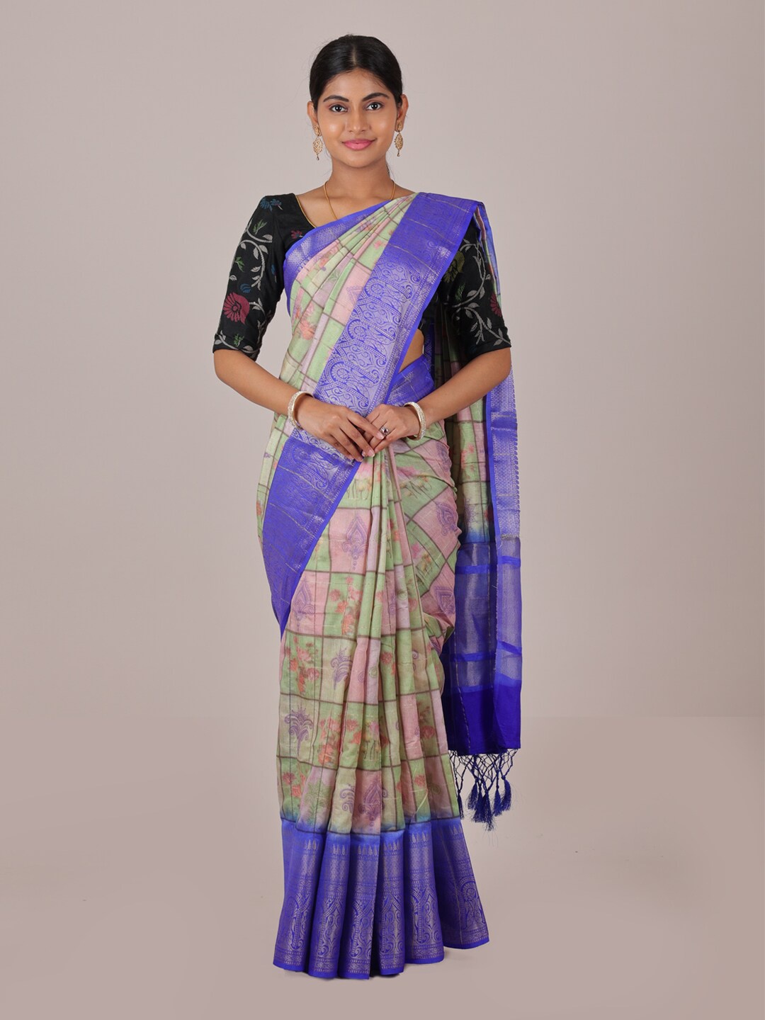 

Pothys Green & Blue Ethnic Motifs Zari Saree