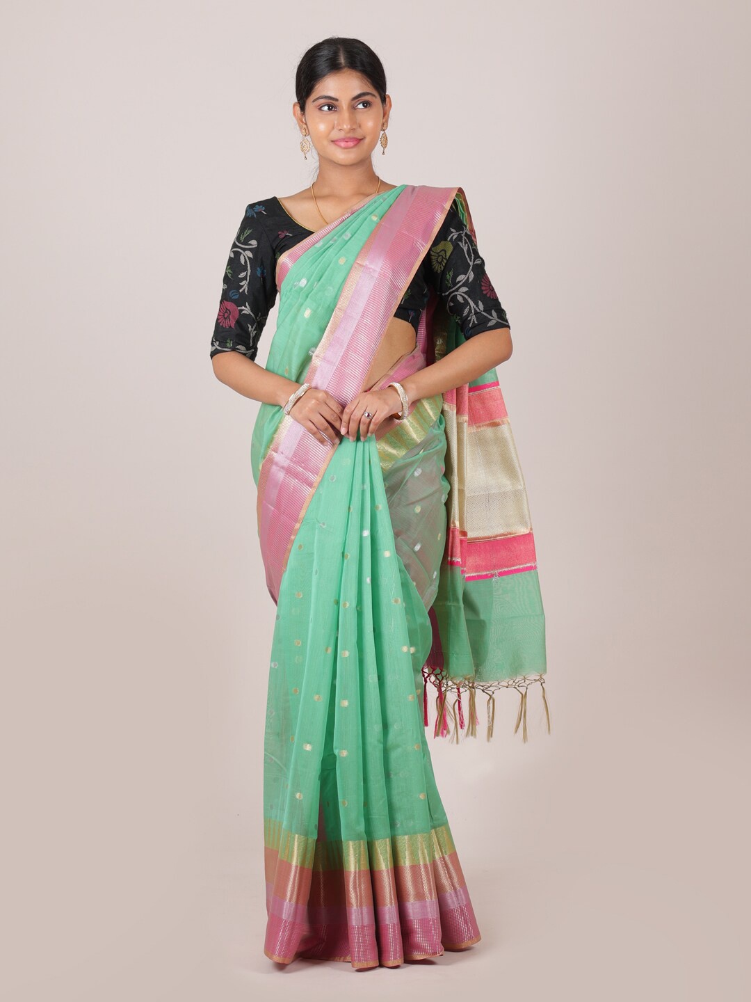 

Pothys Green & Pink Woven Design Zari Saree