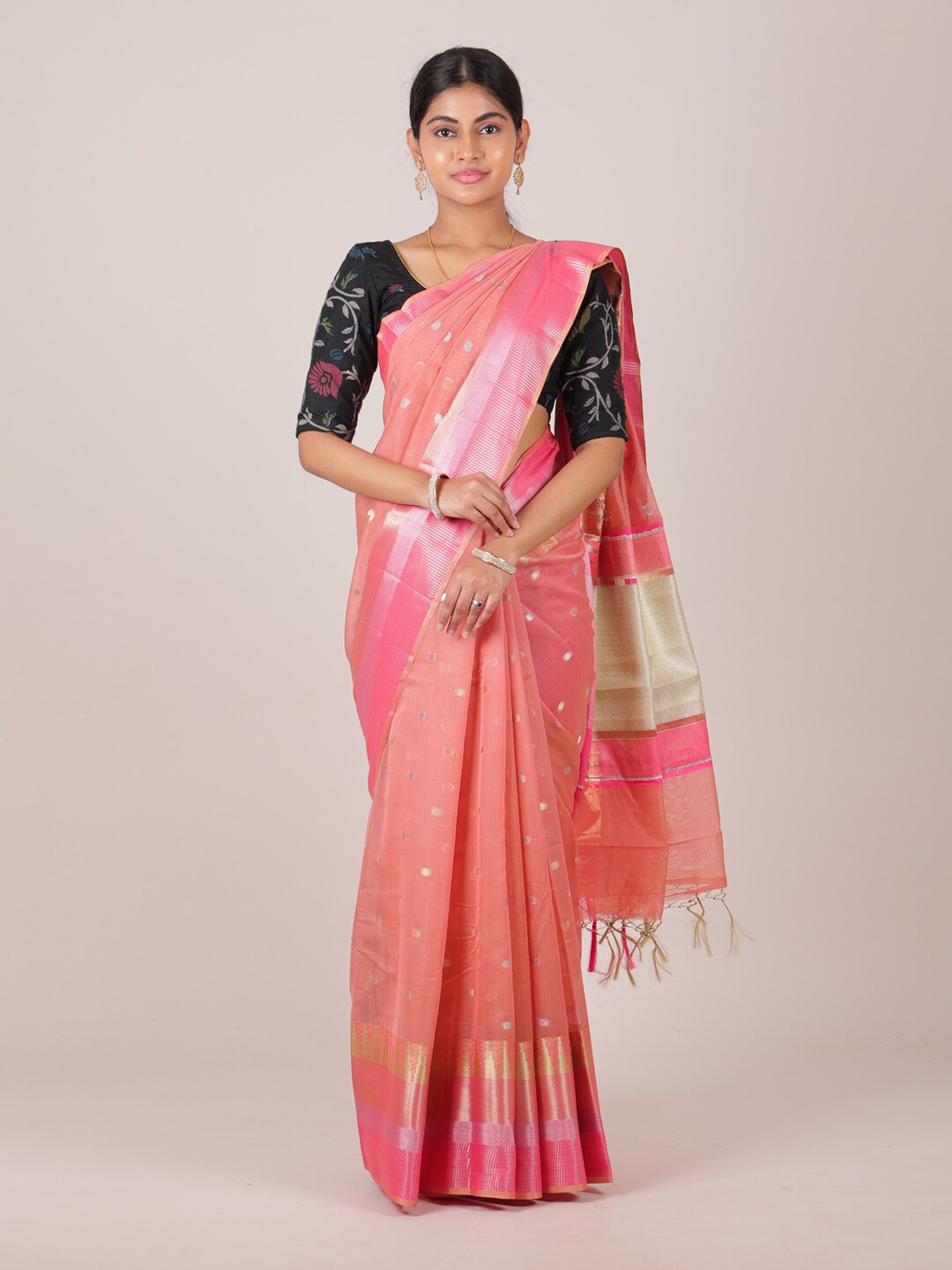 

Pothys Peach-Coloured Woven Design Saree