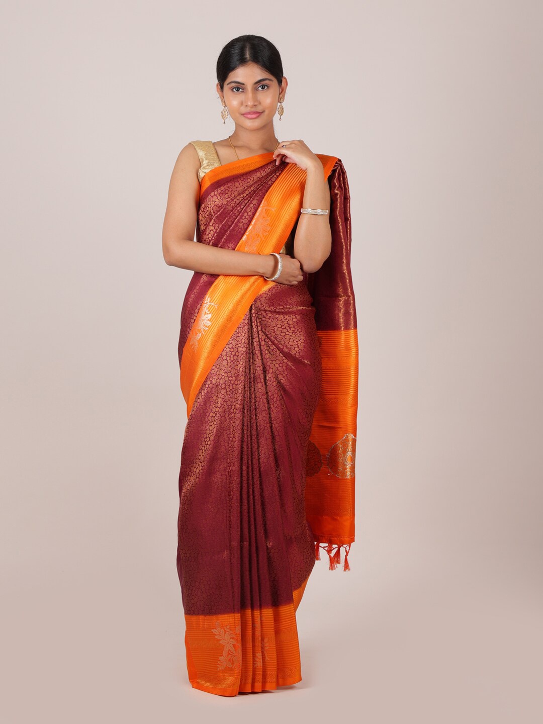 

Pothys Maroon & Orange Woven Design Zari Art Silk Saree