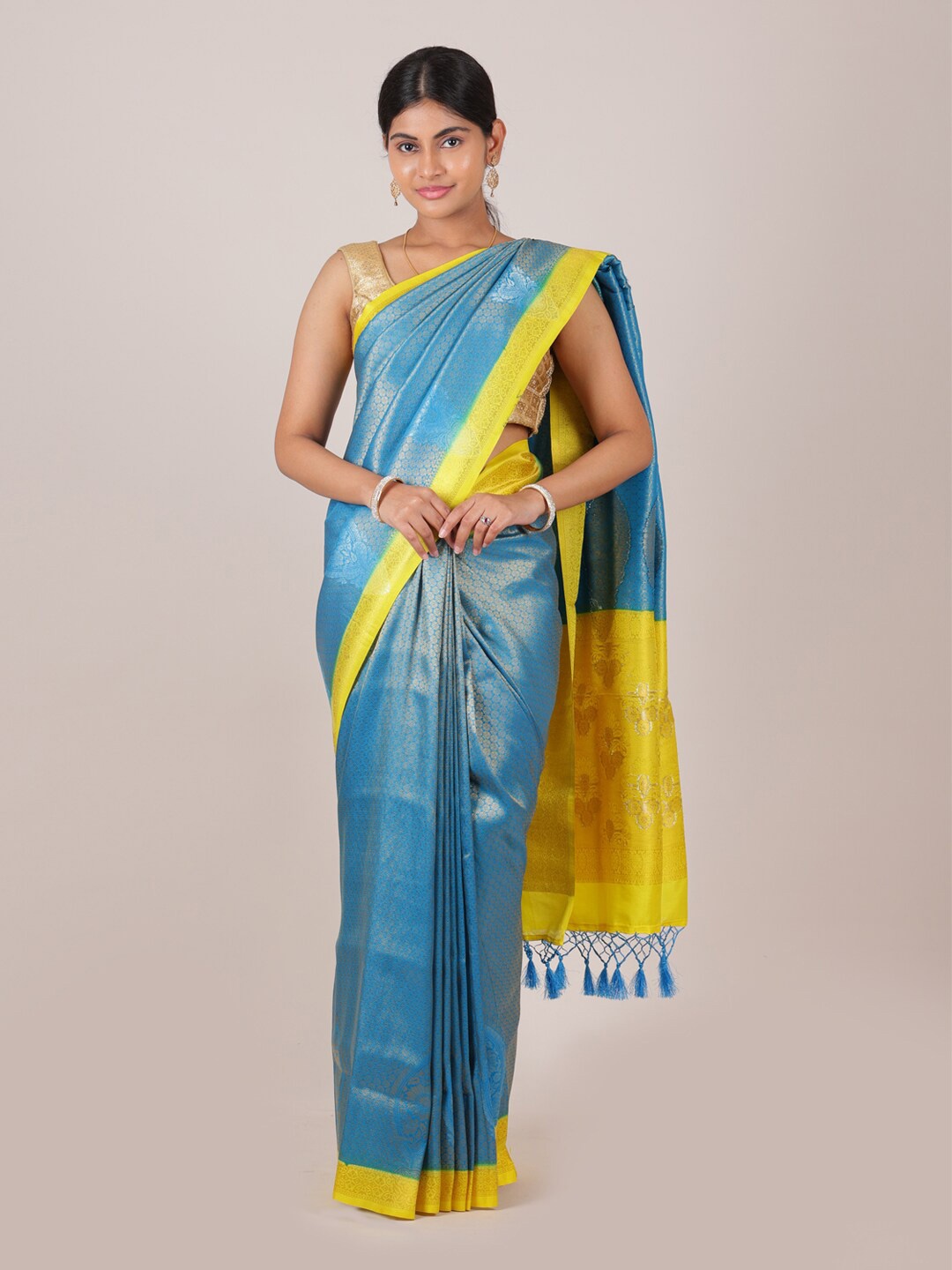 

Pothys Blue & Yellow Woven Design Zari Art Silk Saree