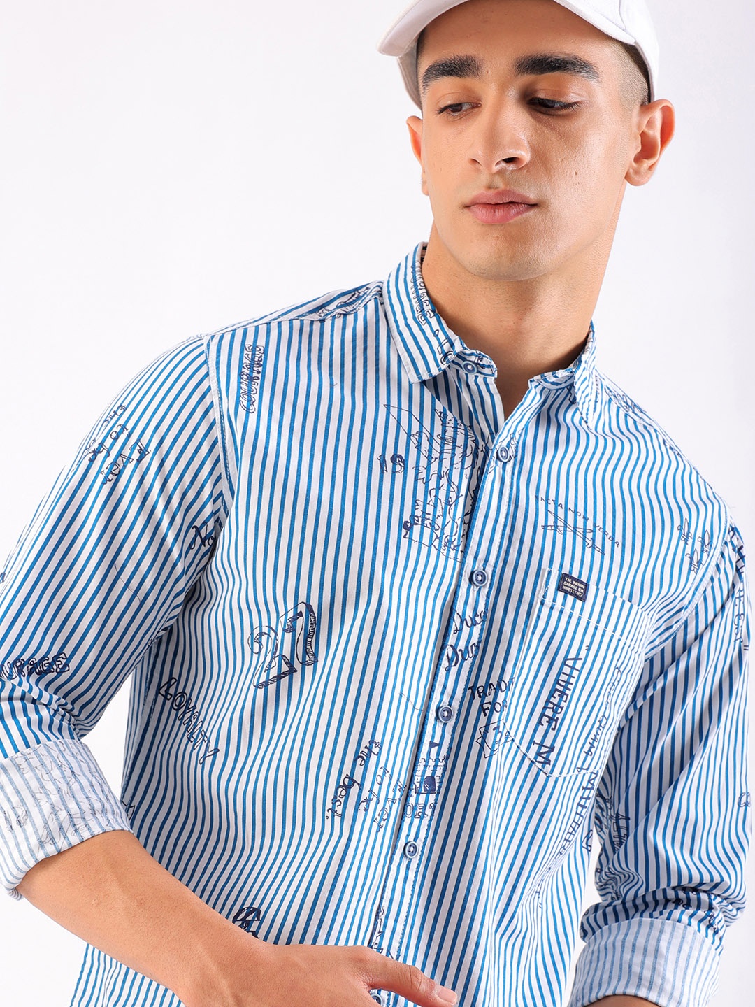 

The Indian Garage Co Men Blue & White Striped Cotton Casual Shirt