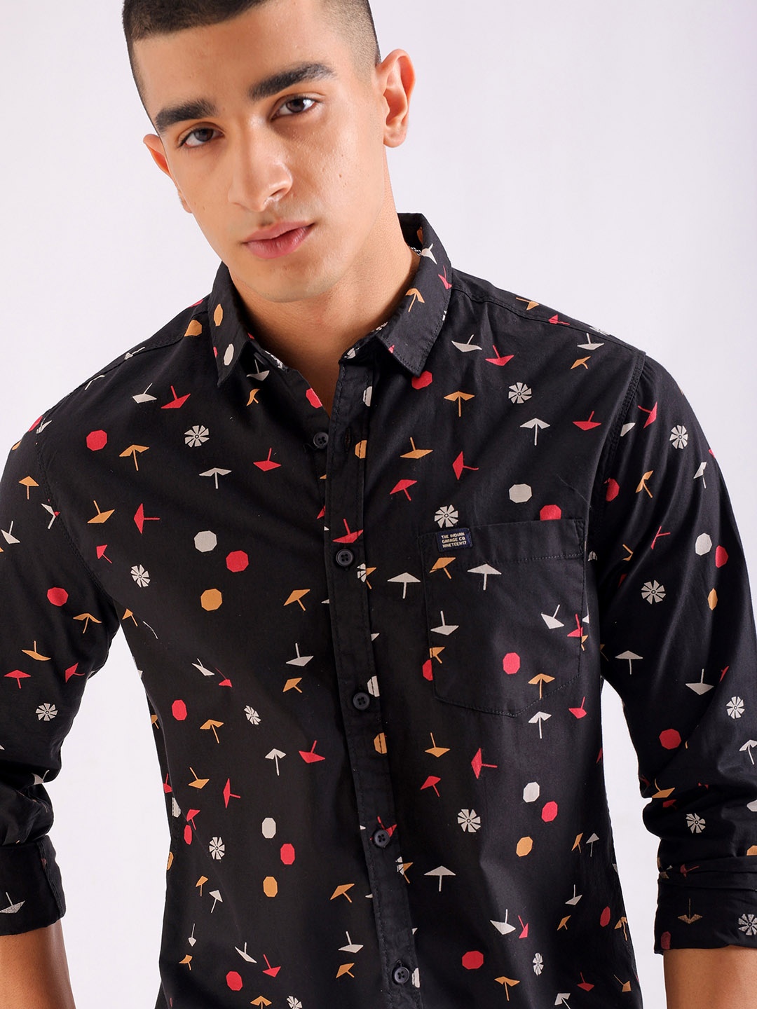 

The Indian Garage Co Men Black Printed Cotton Casual Shirt