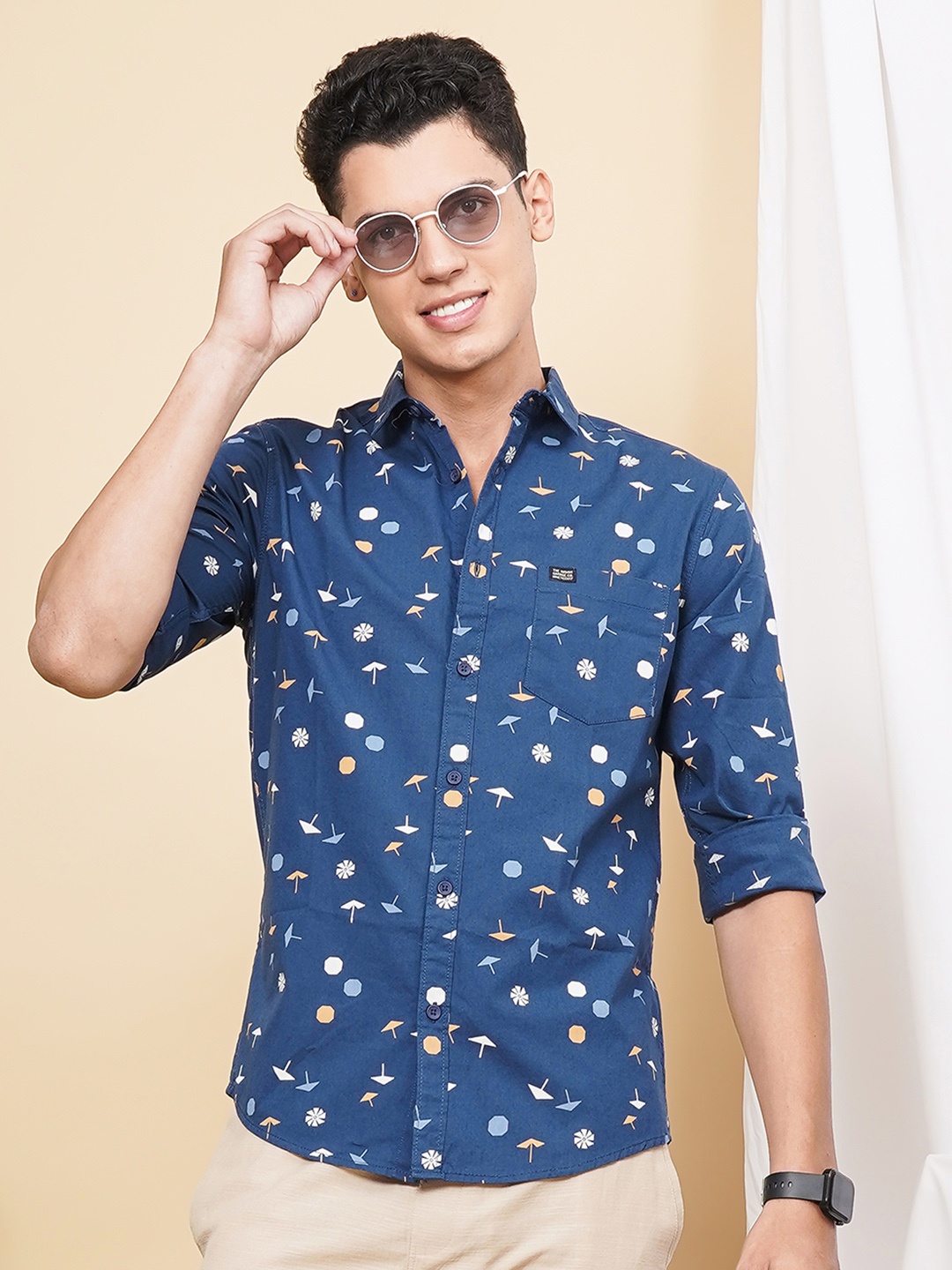 

The Indian Garage Co Men Blue Printed Regular Fit Cotton Casual Shirt