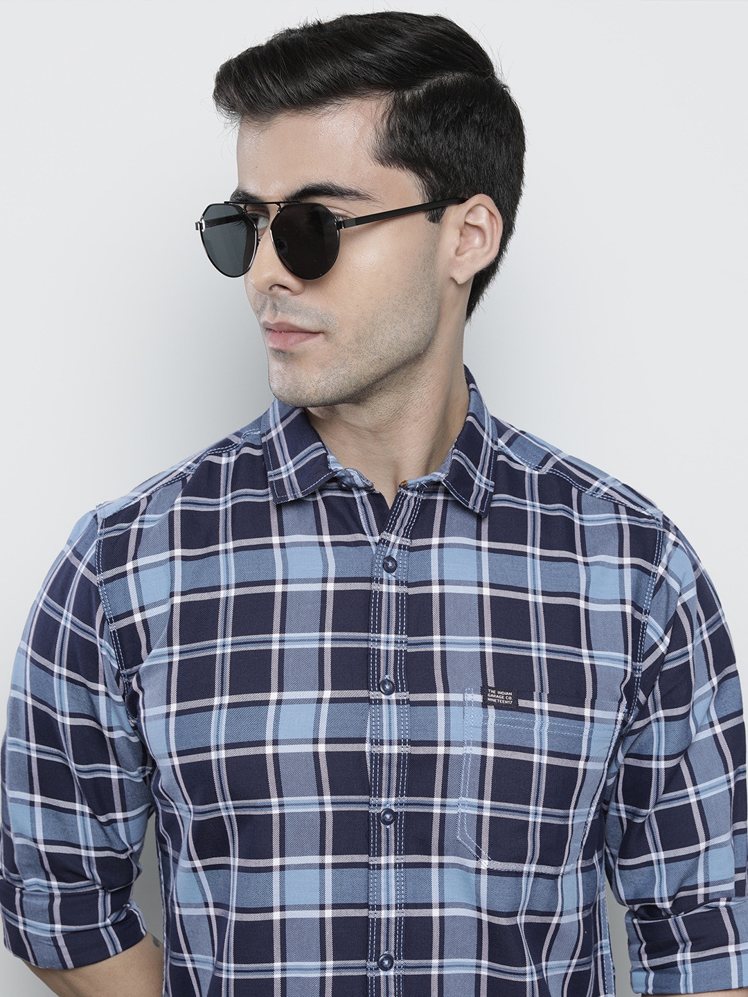 

The Indian Garage Co Men Navy Blue Checked Shirt