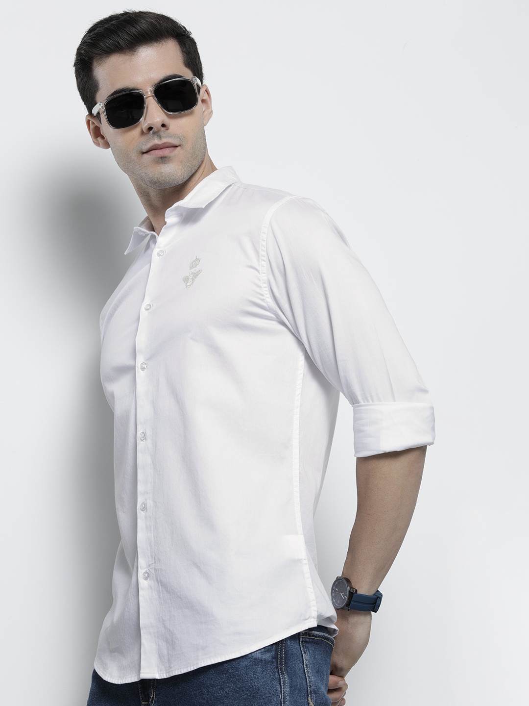 

The Indian Garage Co Men White Solid Cotton Shirt