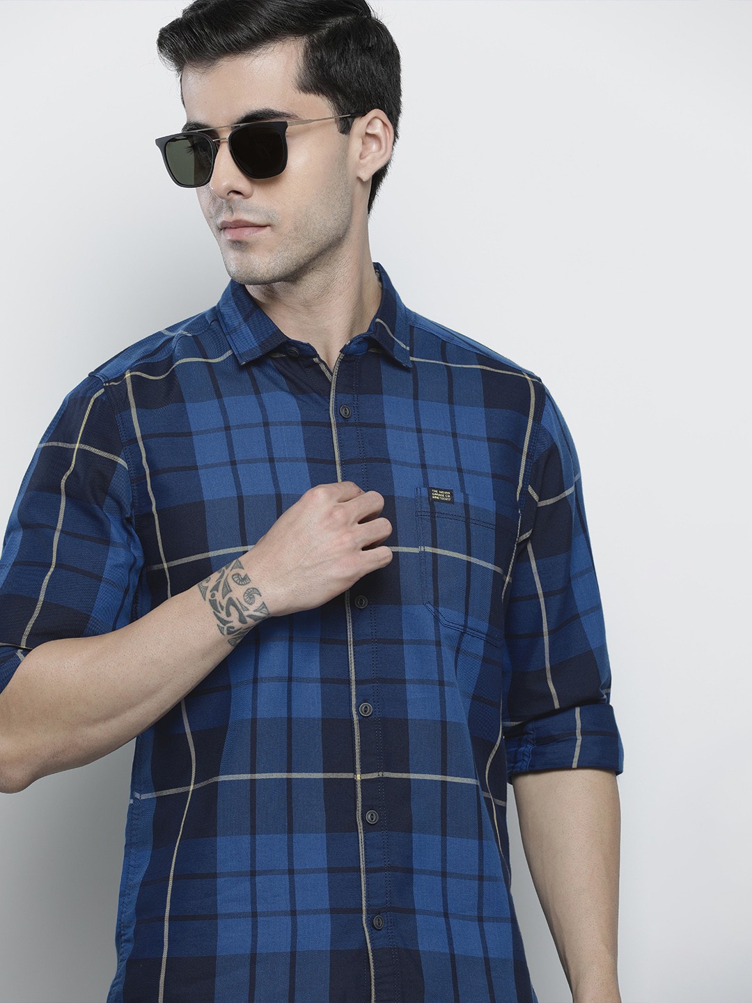 

The Indian Garage Co Men Blue & Yellow Checked Casual Shirt
