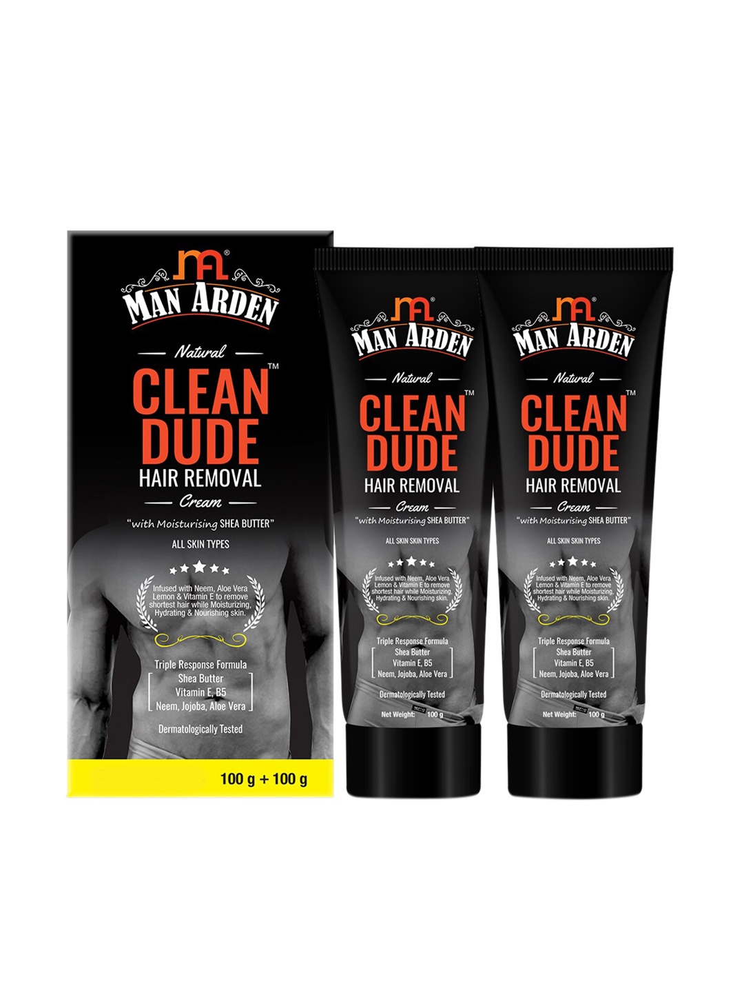 

Man Arden Natural Set of 2 Clean Dude Hair Removal Creams - 100 g Each, Black