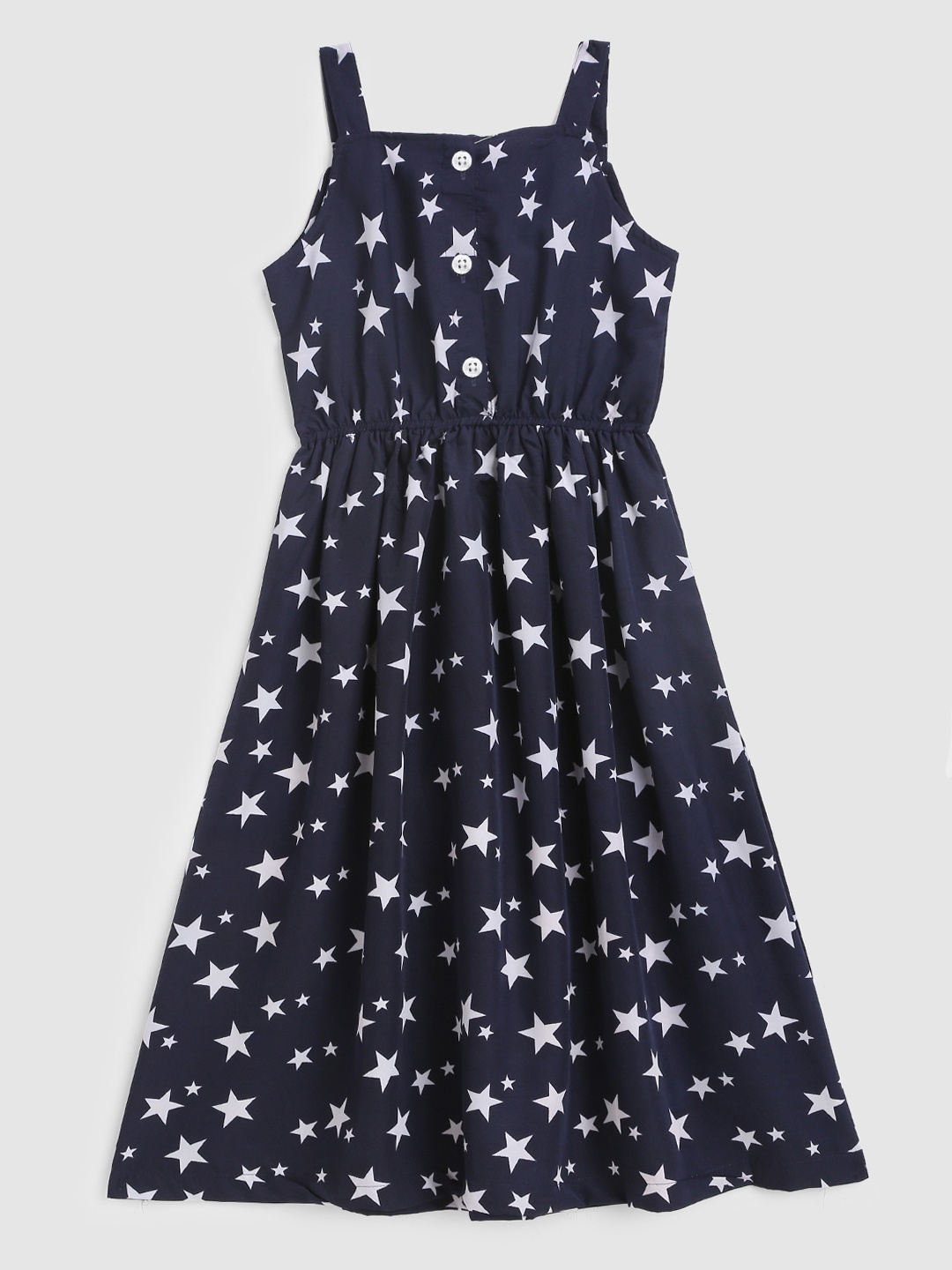 

YK Girls Navy Blue Geometric Printed Crepe Fit & Flare Dress