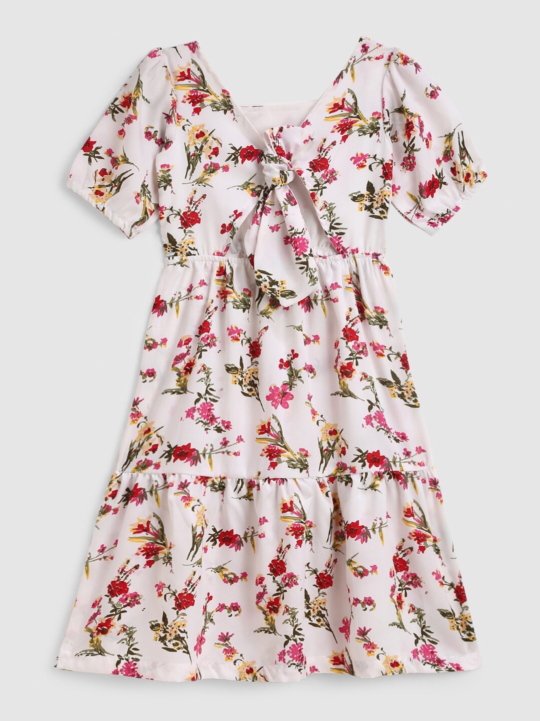 

YK White & Pink Floral Crepe Dress
