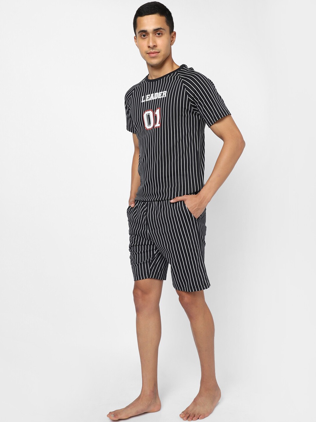 

Ajile by Pantaloons Men Black & White Striped Night suit