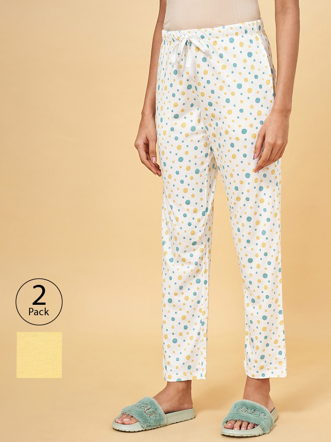 

Dreamz by Pantaloons Pack of 2 White & Yellow Cotton Printed Lounge Pants