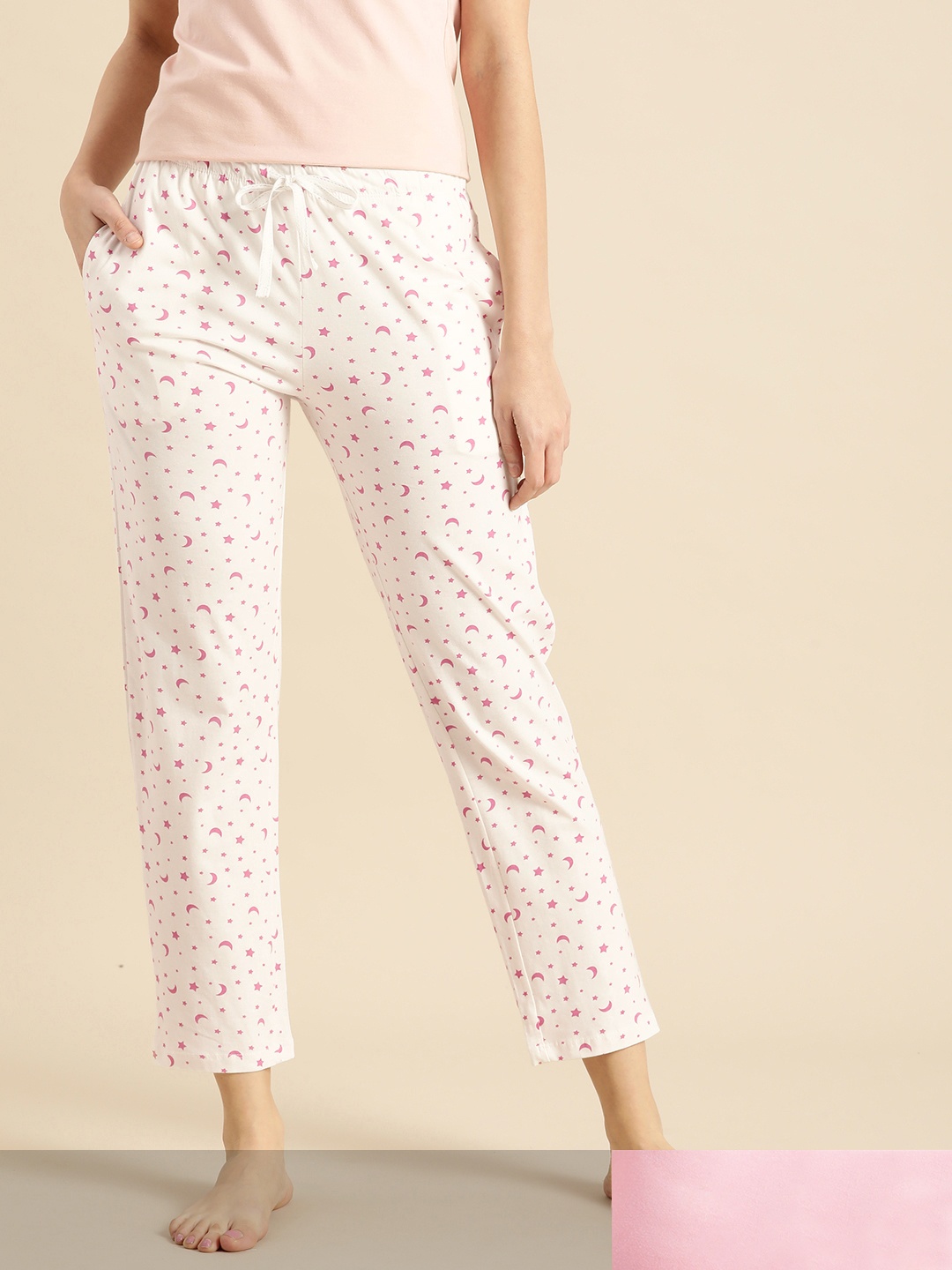 

Dreamz by Pantaloons Women Pack Of 2 White & Pink Lounge Pants