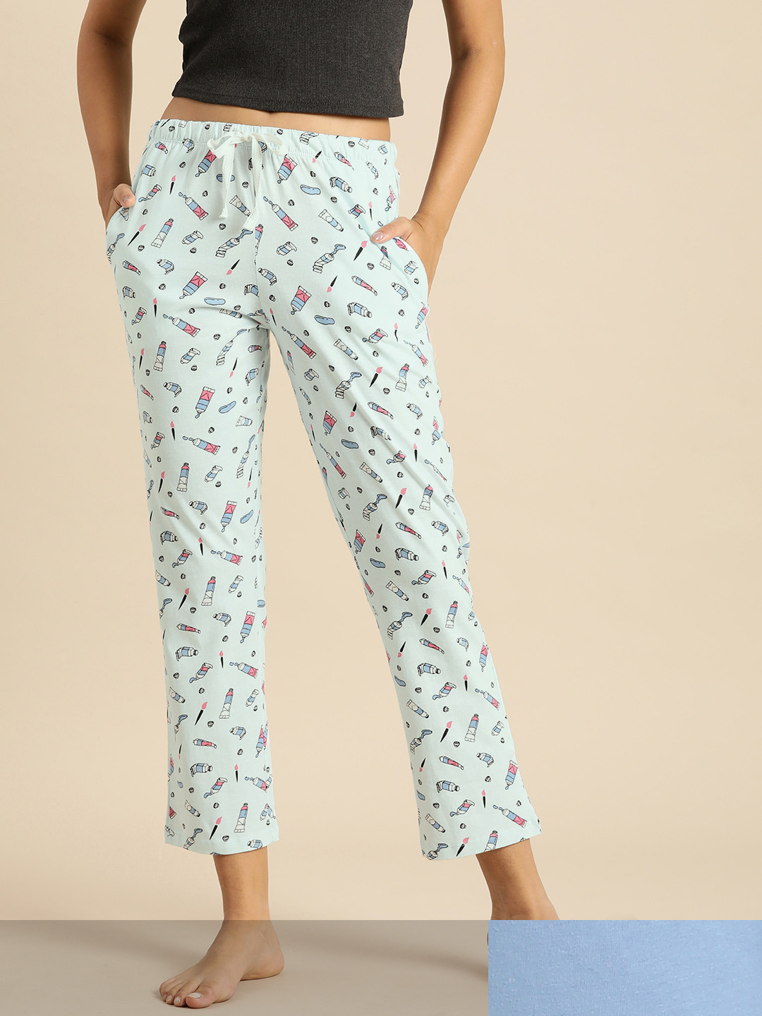 

Dreamz by Pantaloons Women Pack of 2 Blue Printed Pure Cotton Lounge Pants