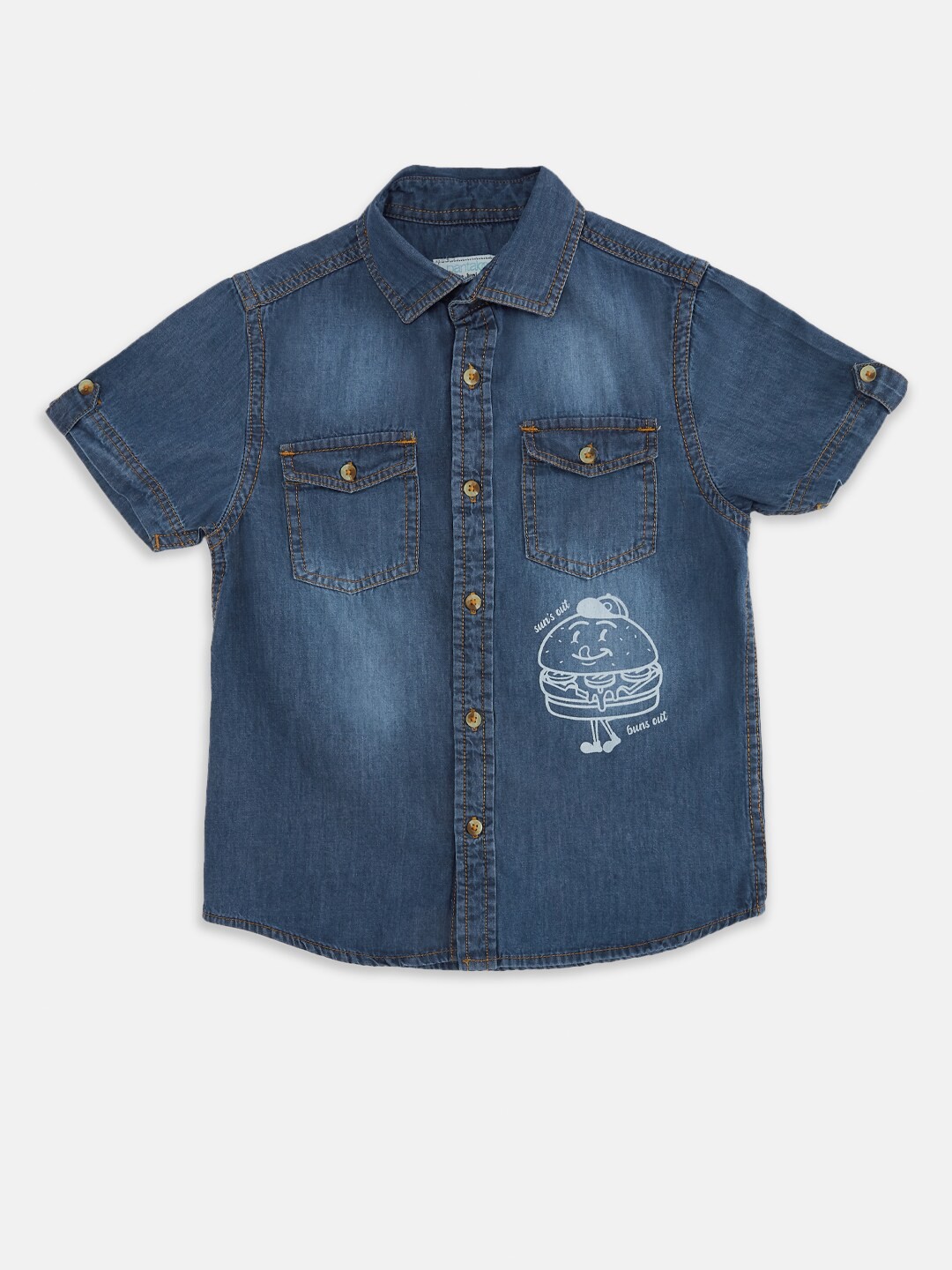 

Pantaloons Junior Boys Blue Faded Pure Cotton Casual Shirt