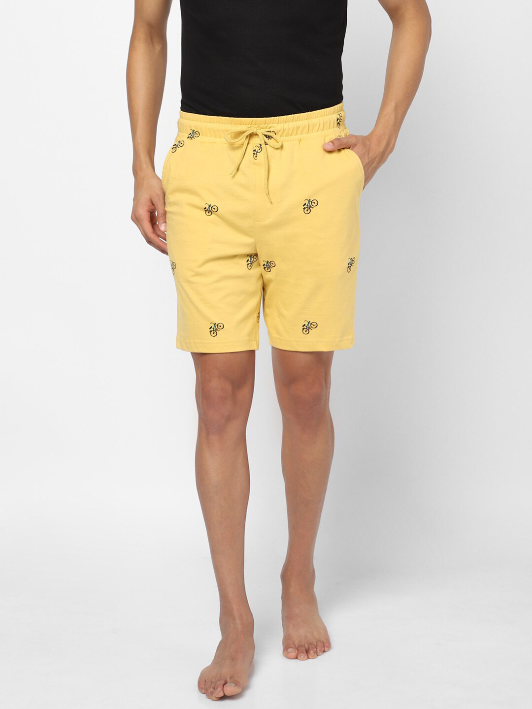 

Ajile by Pantaloons Men Mustard Printed Mid-Rise Pure Cotton Lounge Shorts