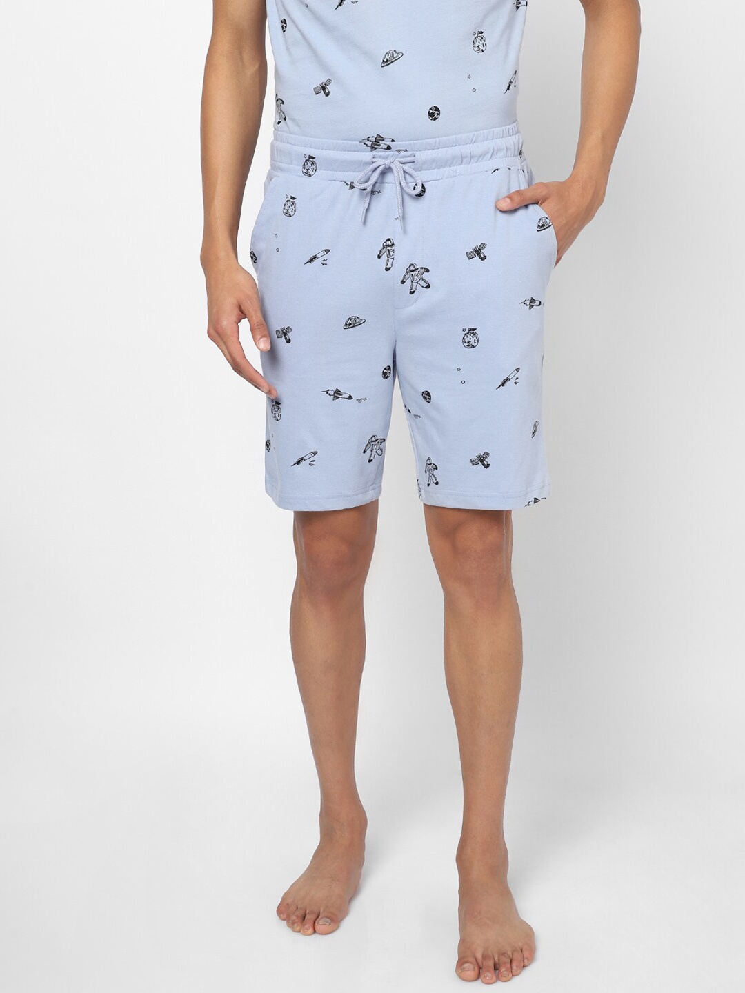 

Ajile by Pantaloons Men Blue & Black Printed Lounge Shorts