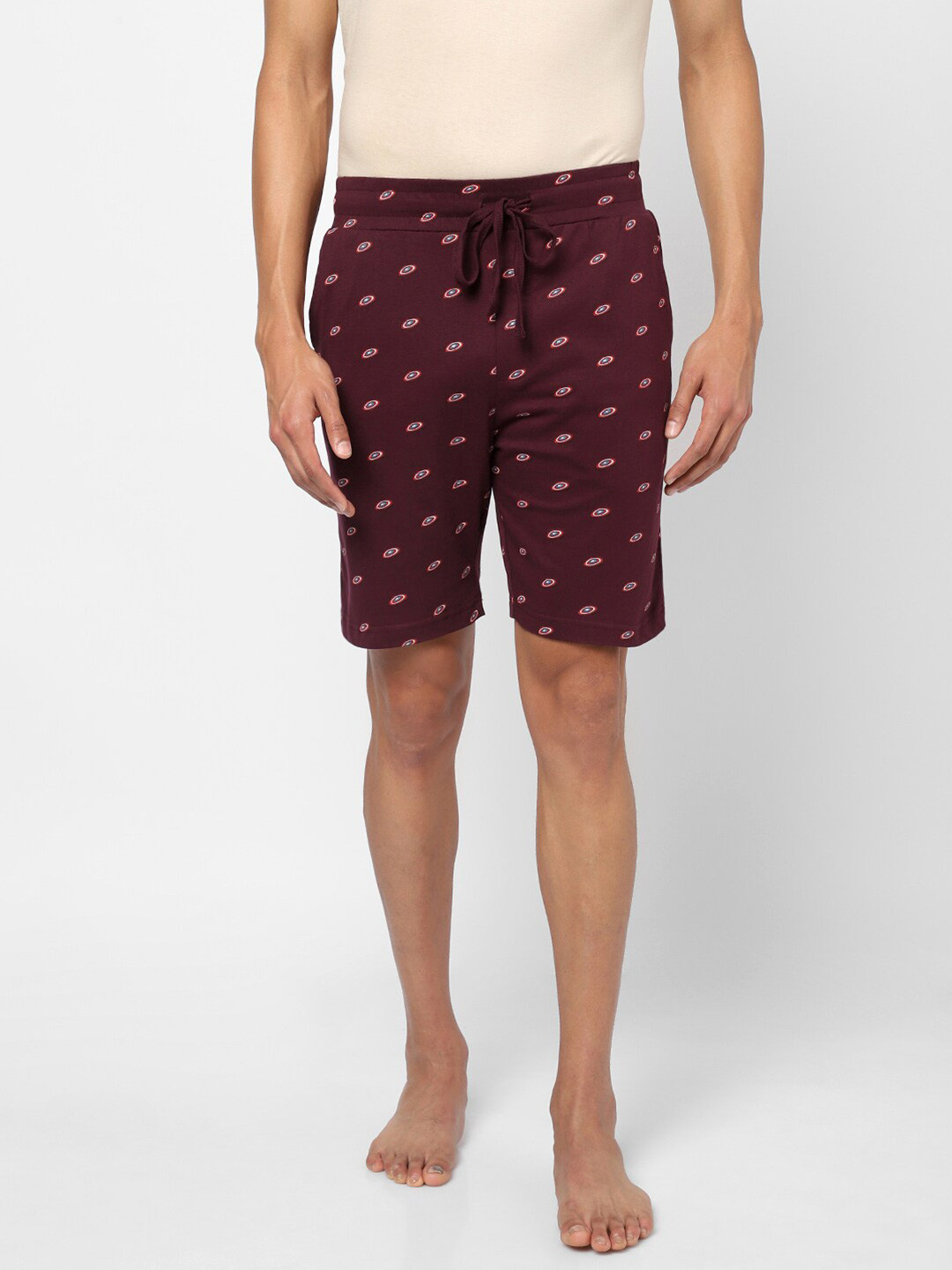 

Ajile by Pantaloons Men Burgundy & Pink Printed Cotton Lounge Shorts