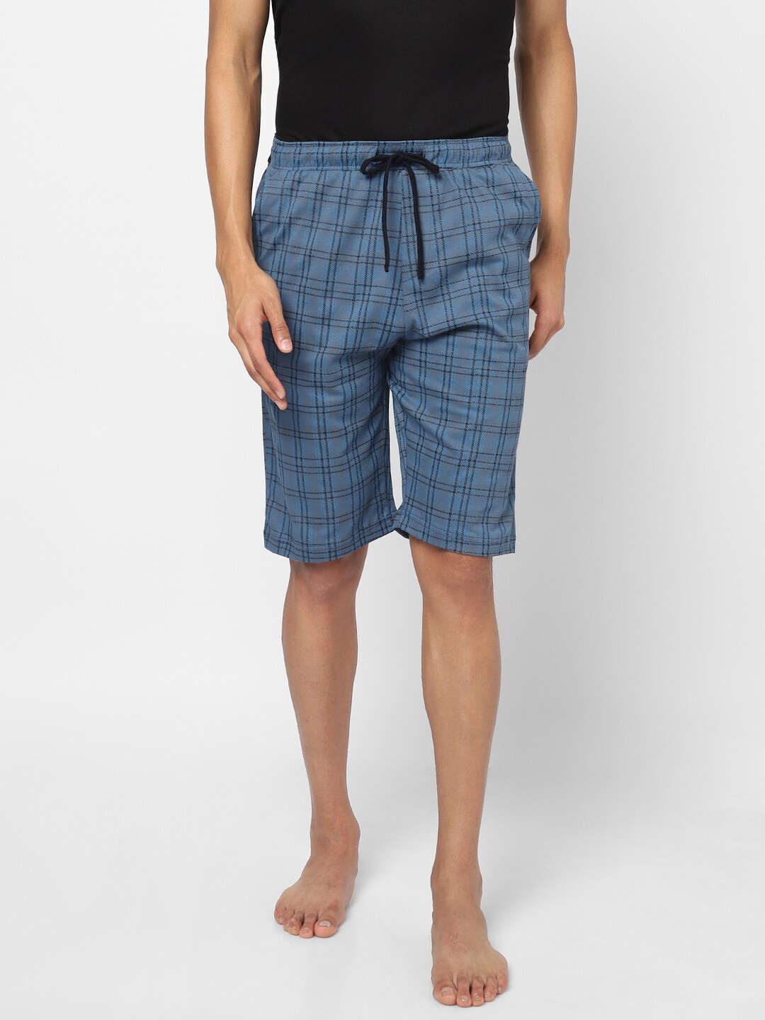 

Ajile by Pantaloons Men Blue & Black Checked Lounge Shorts
