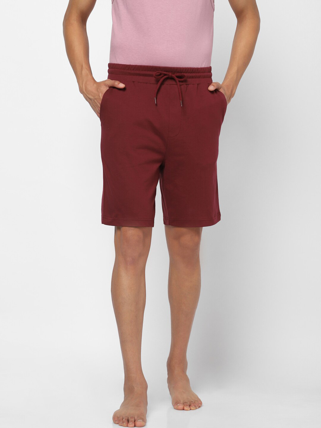 

Ajile by Pantaloons Men Maroon Solid Cotton Lounge Shorts