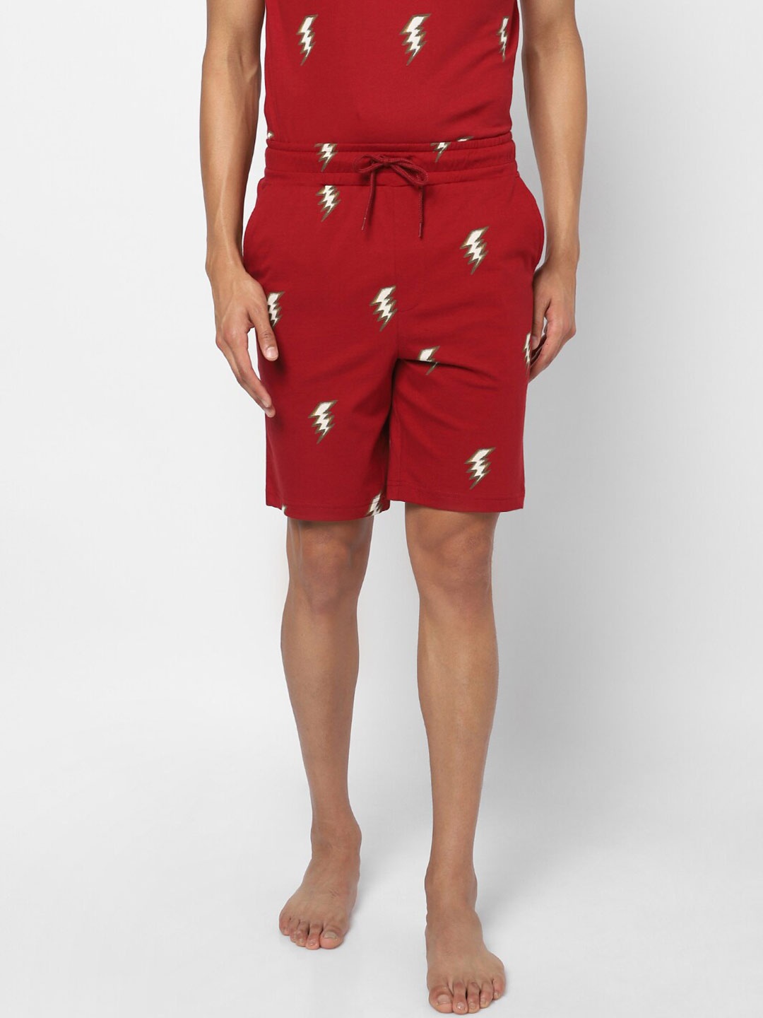 

Ajile by Pantaloons Men Maroon & White Printed Cotton Lounge Shorts