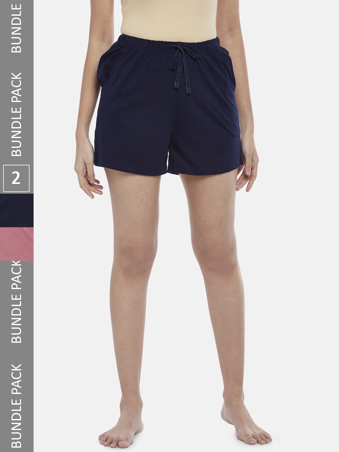 

Dreamz by Pantaloons Women Pack Of 2 Cotton Lounge Shorts, Navy blue