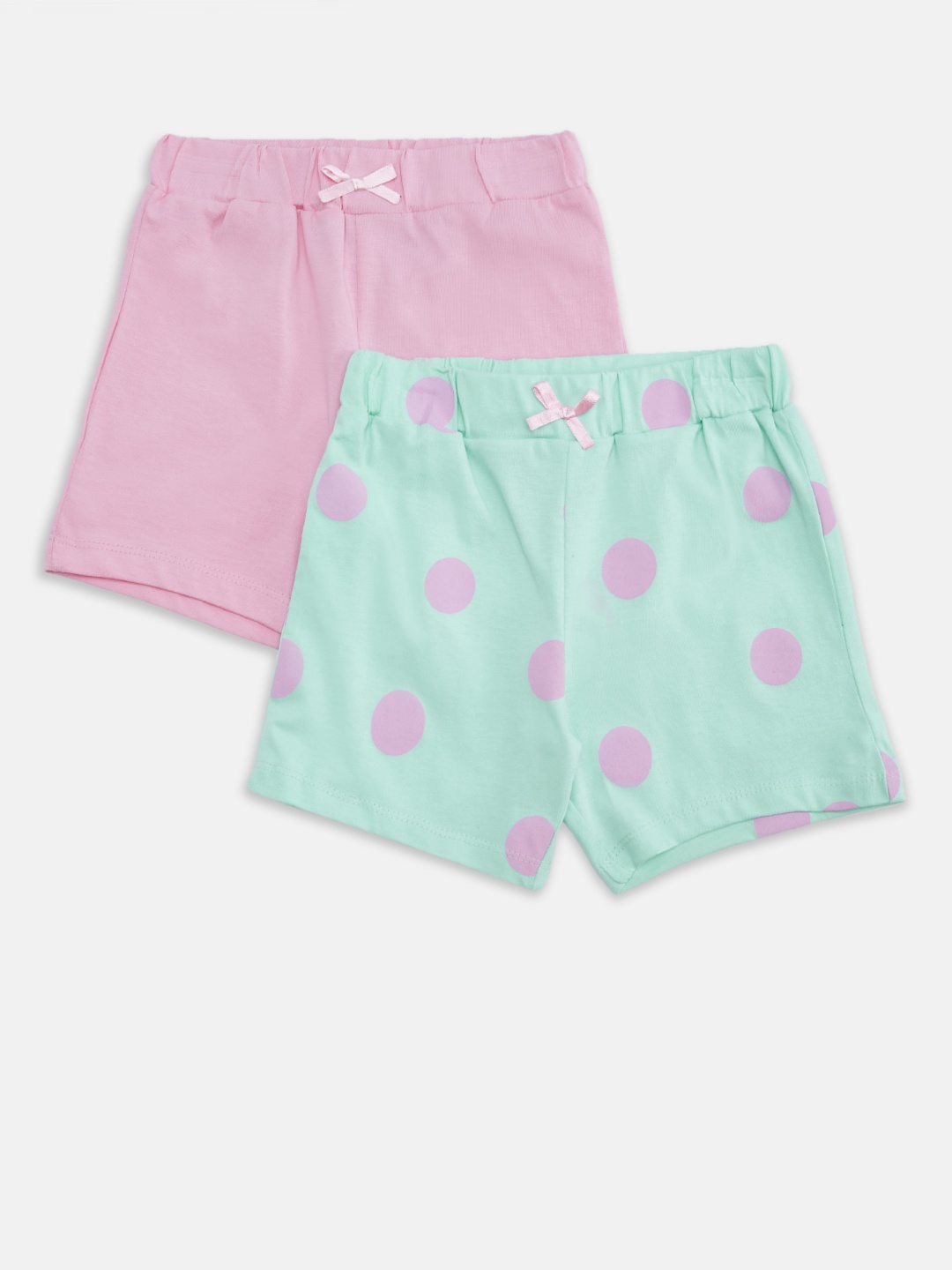 

Pantaloons Baby Girls Turquoise Blue & Pink Polka Dots Printed Shorts