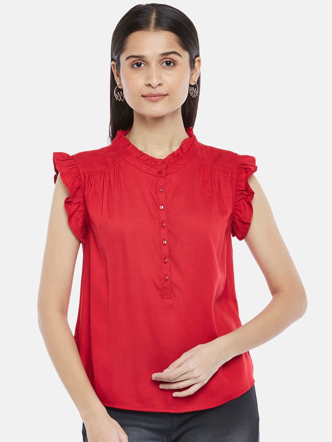 

People Red Flutter Sleeved Top