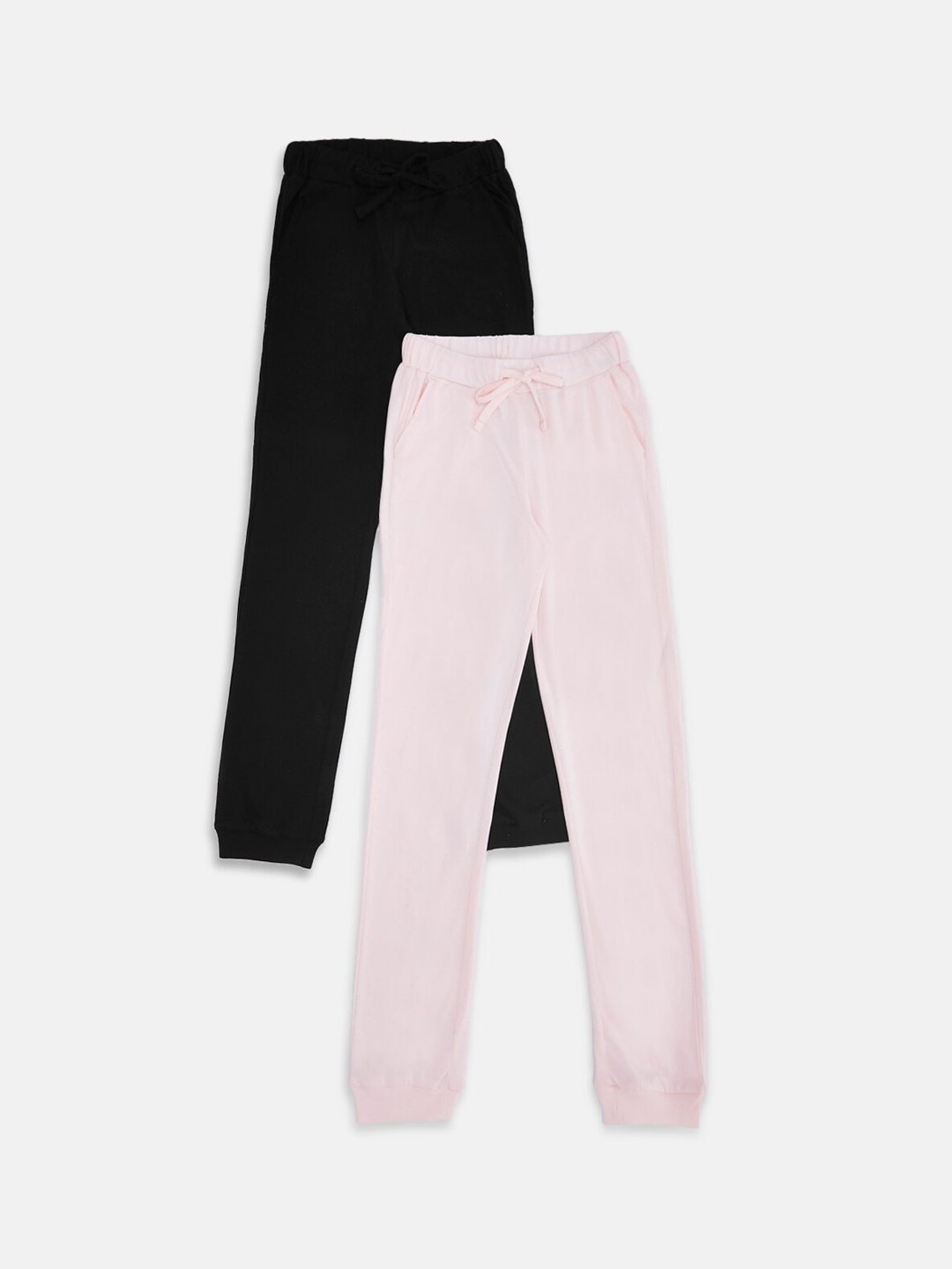 

Pantaloons Junior Girls Pack Of 2 Solid Pure Cotton Joggers, Black