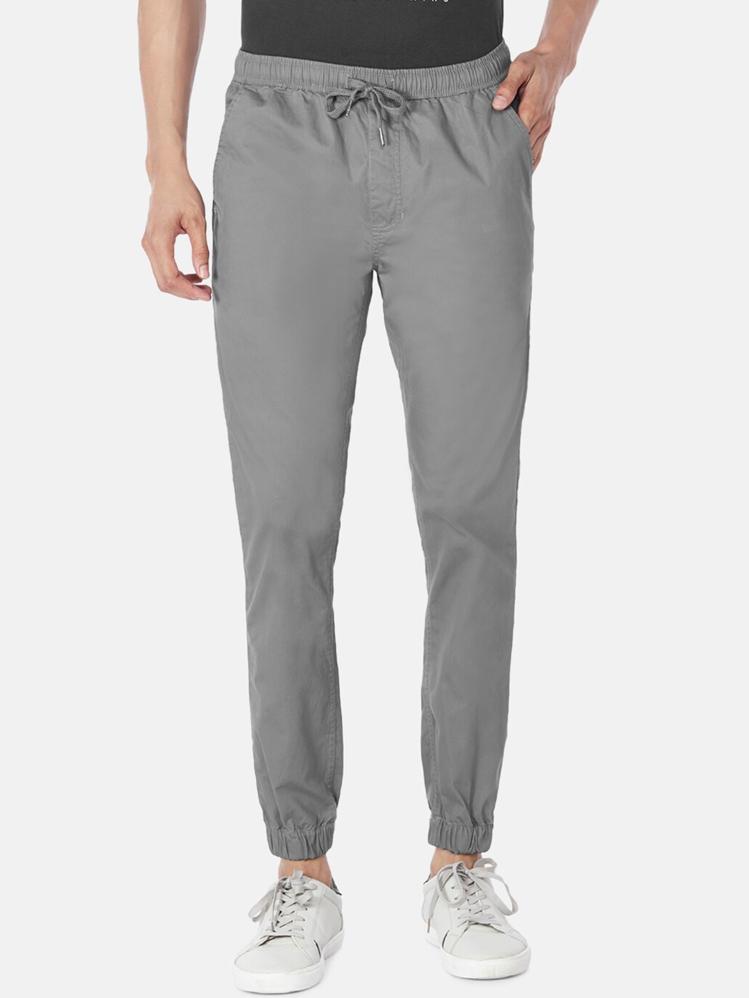 

Urban Ranger by pantaloons Men Grey Solid Pure Cotton Slim-Fit Joggers