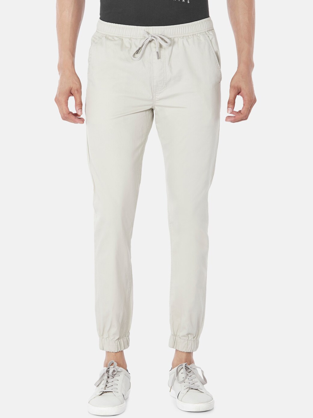 

Urban Ranger by pantaloons Men Off-White Solid Slim Fit Pure Cotton Joggers