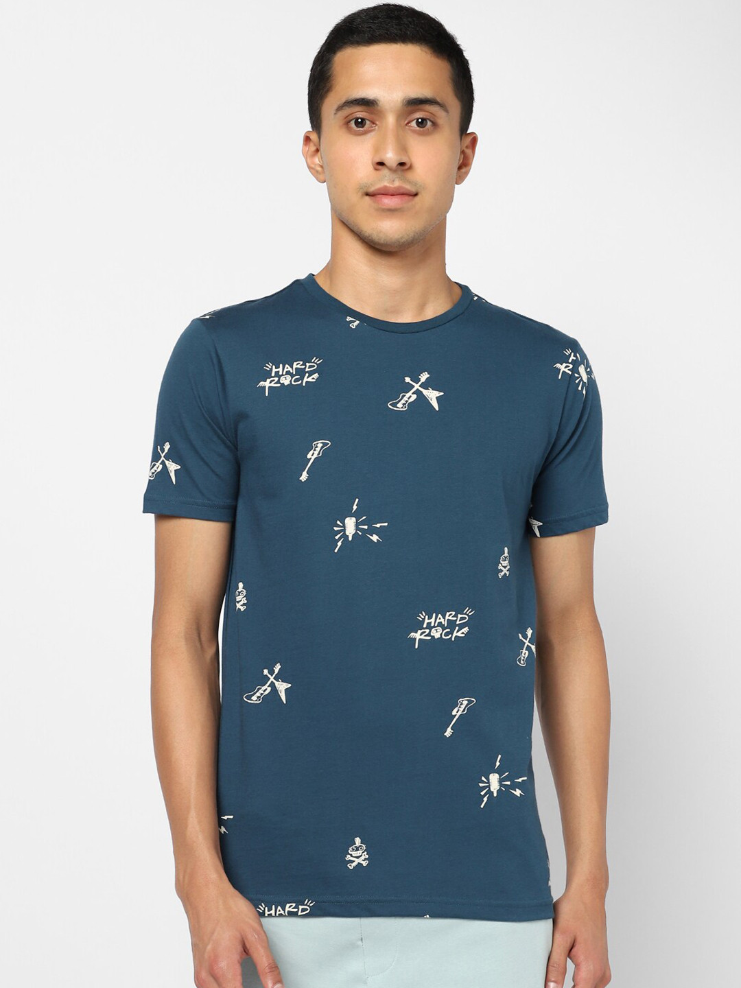 

Ajile by Pantaloons Men Teal Typography Printed Slim Fit Pure Cotton Lounge T Shirt
