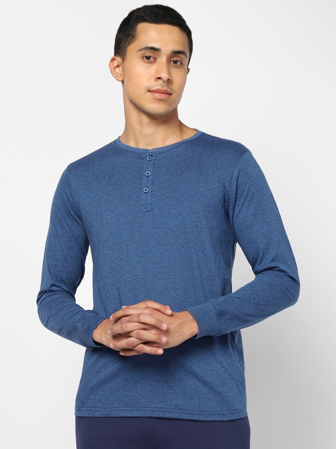 

Ajile by Pantaloons Men Navy Blue Henley Neck Slim Fit Cotton T-shirt