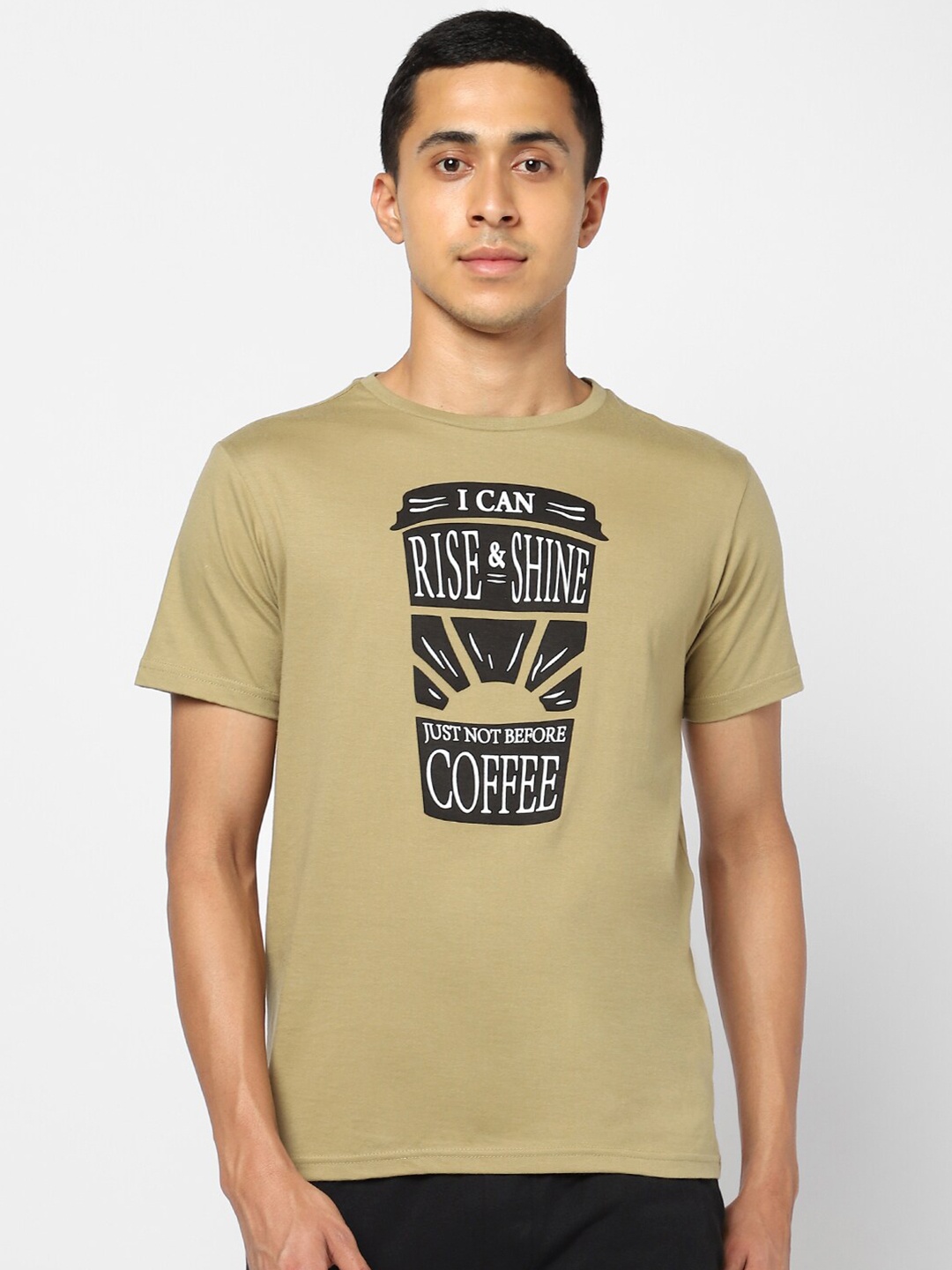 Ajile by Pantaloons Men Olive Green Graphic Printed Slim Fit Running Cotton T-shirt