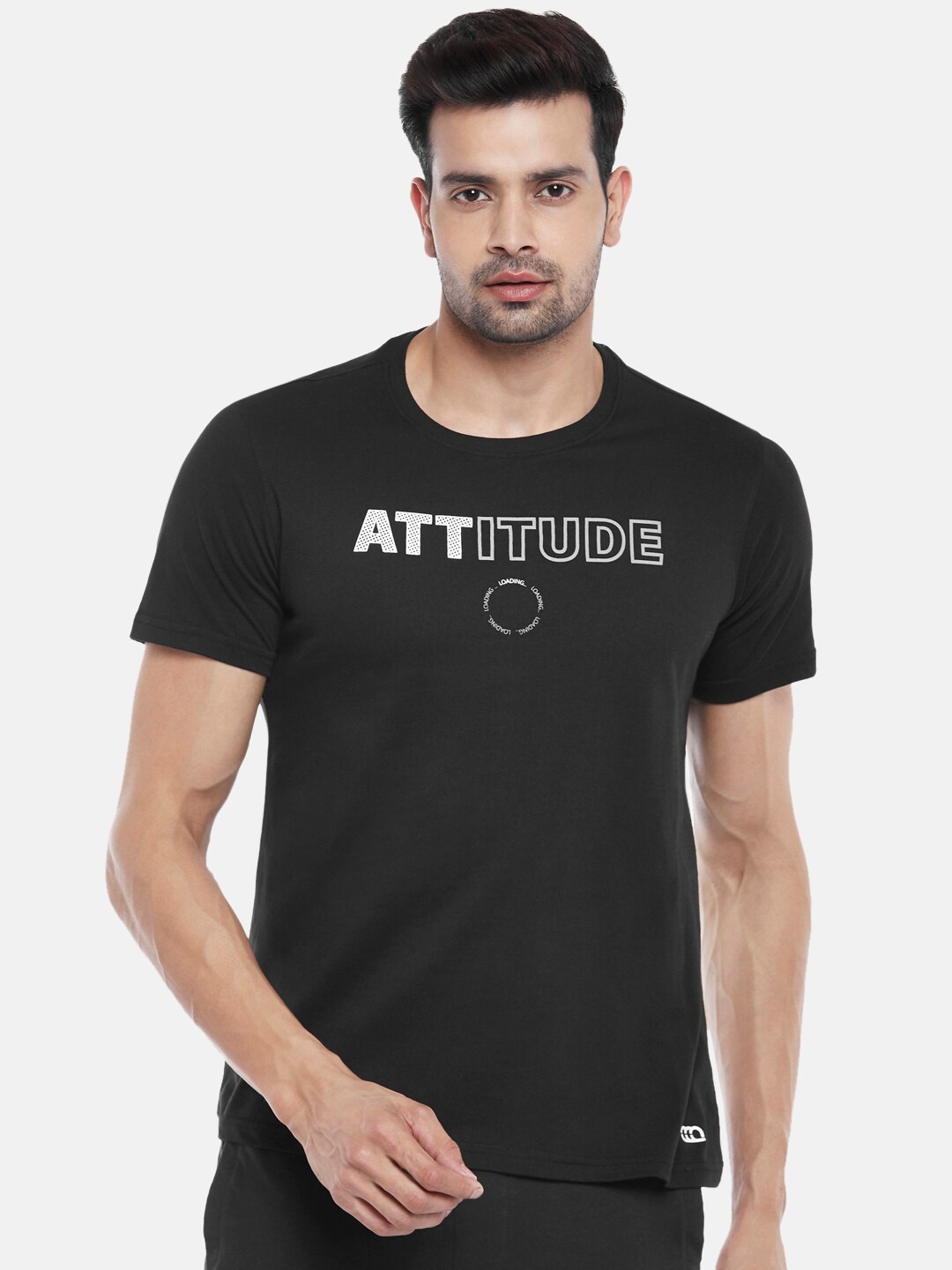 

Ajile by Pantaloons Men Black Typography Printed Slim Fit Running Cotton T-shirt