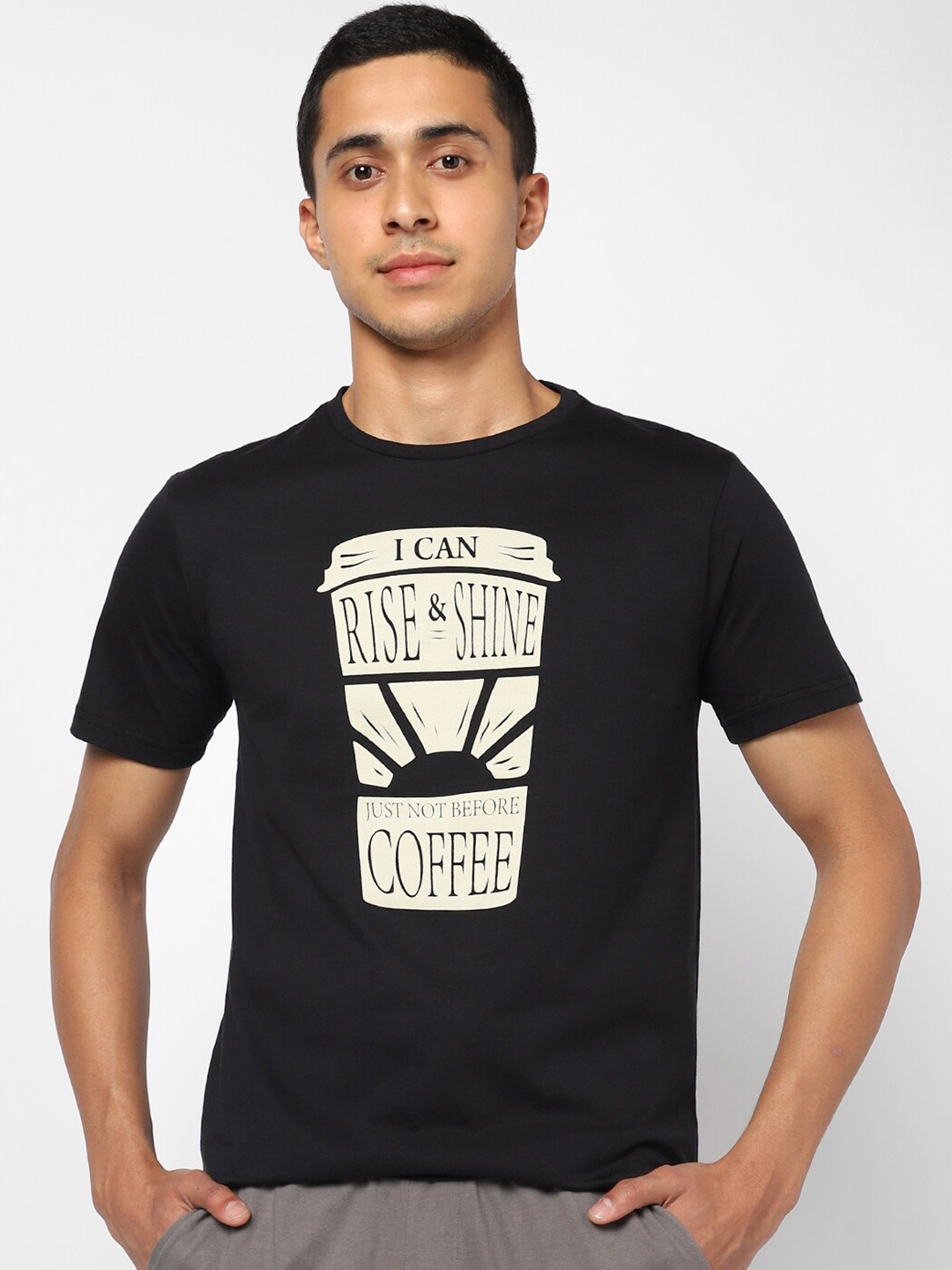 

Ajile by Pantaloons Men Black Typography Printed Pure Cotton Lounge T Shirt
