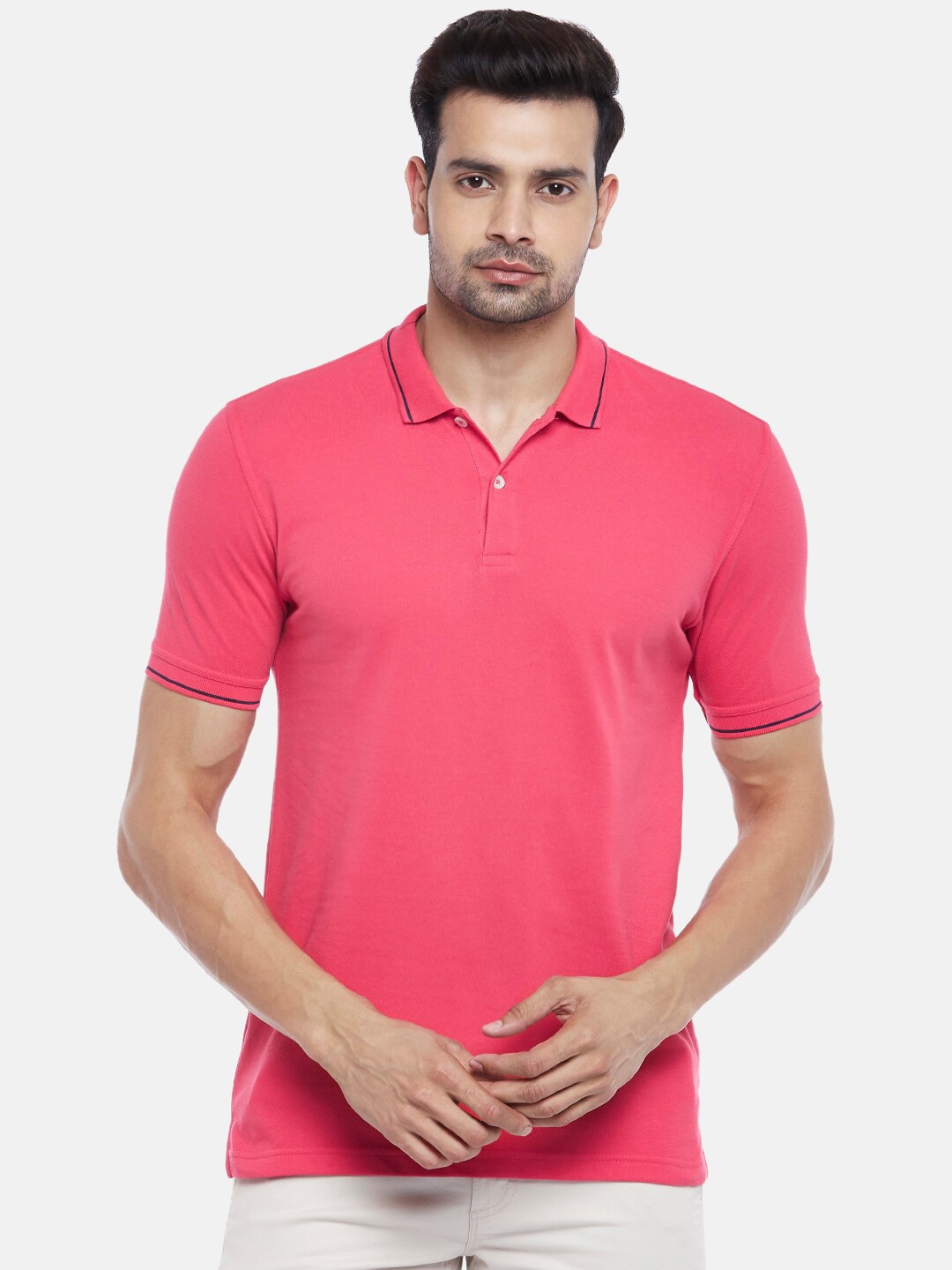 

BYFORD by Pantaloons Men Coral Pink Polo Collar T-shirt