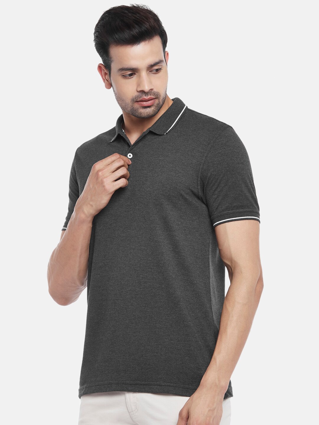 

BYFORD by Pantaloons Men Grey Polo Collar T-shirt
