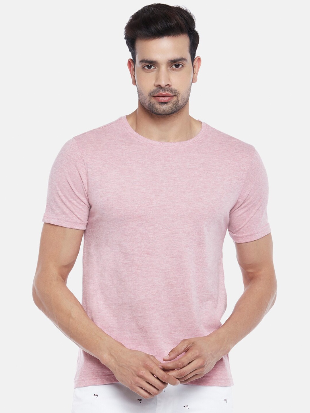 

BYFORD by Pantaloons Men Pink Solid Round Neck T-shirt