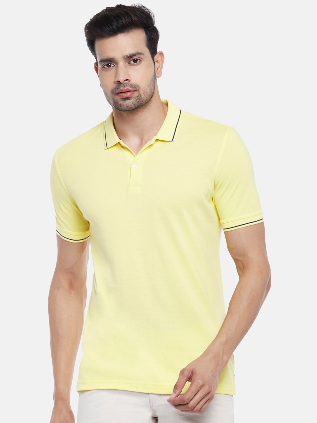 

BYFORD by Pantaloons Men Yellow & Black Solid Polo Collar T-shirt
