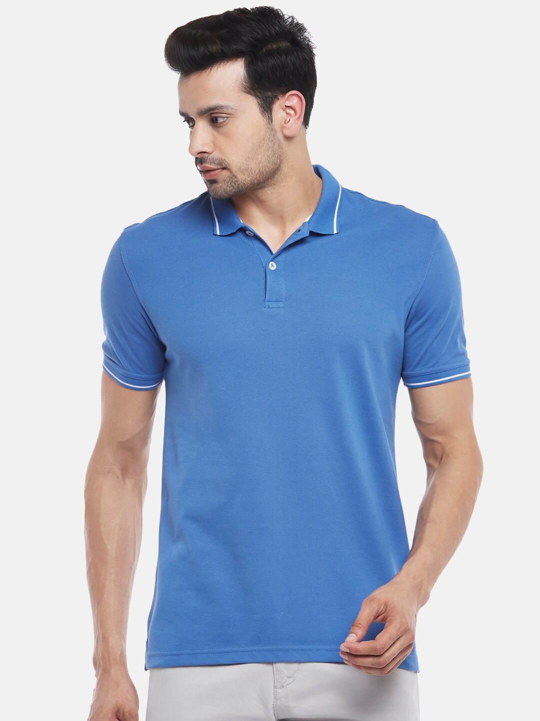 

BYFORD by Pantaloons Men Blue & White Solid Polo Collar T-shirt
