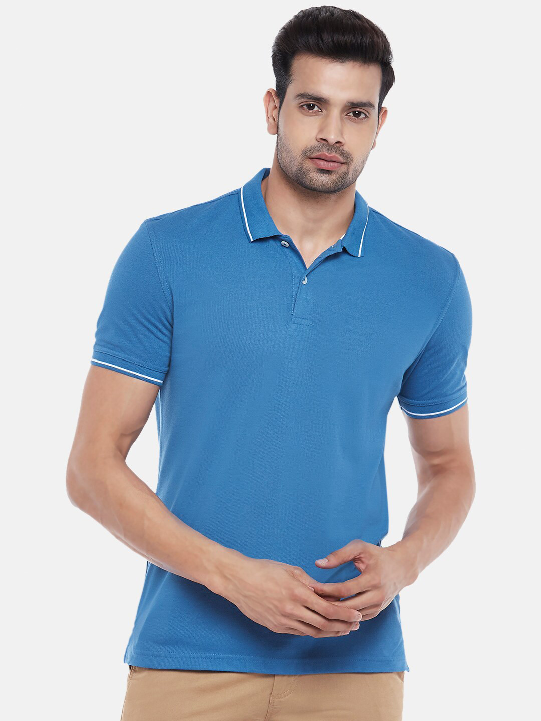 

BYFORD by Pantaloons Men Blue & White Solid Polo Collar T-shirt