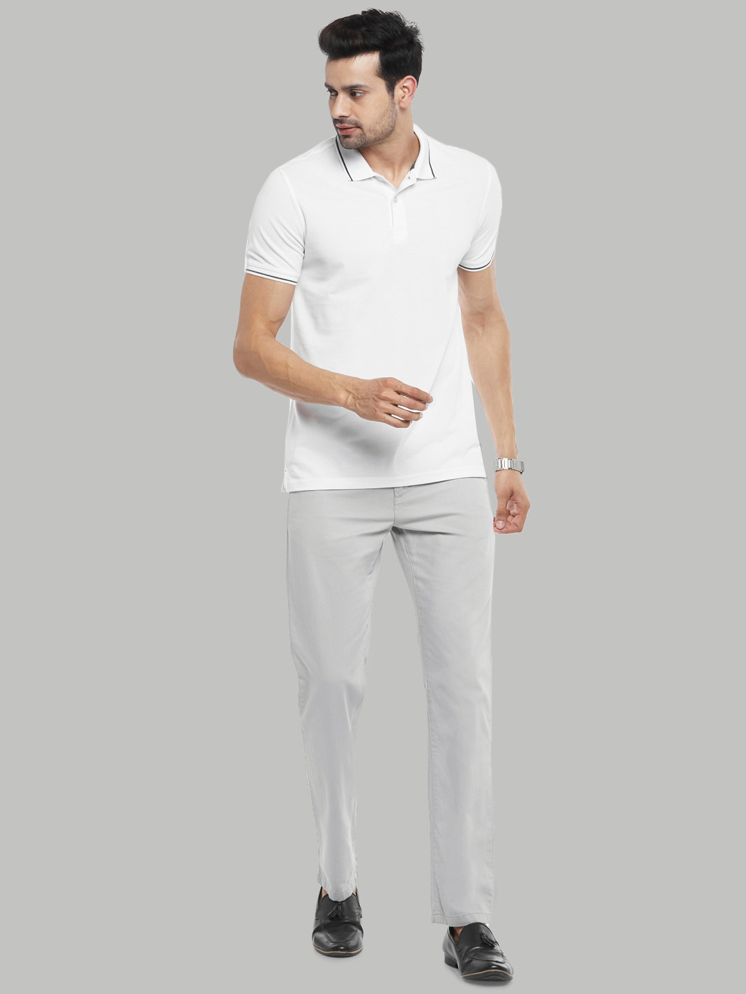 

BYFORD by Pantaloons Men White & Black Solid Polo Collar T-shirt