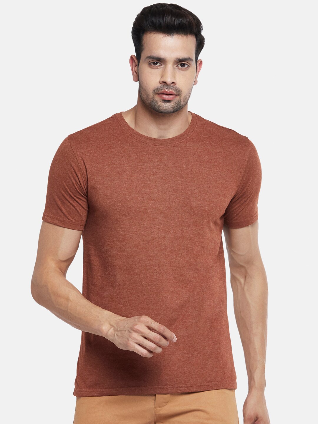 

BYFORD by Pantaloons Men Brown Solid Round Neck T-shirt