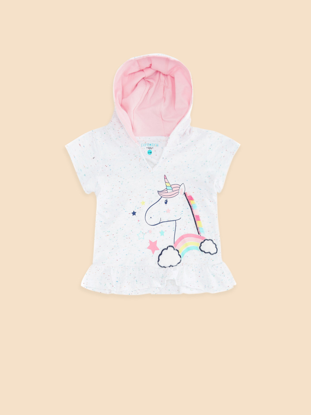 

Pantaloons Baby Girls Off White & Pink Printed Cotton Hooded T-shirt