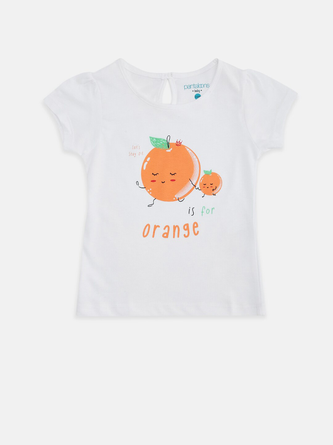 

Pantaloons Baby Girls White & Orange Printed Round Neck Cotton T-shirt