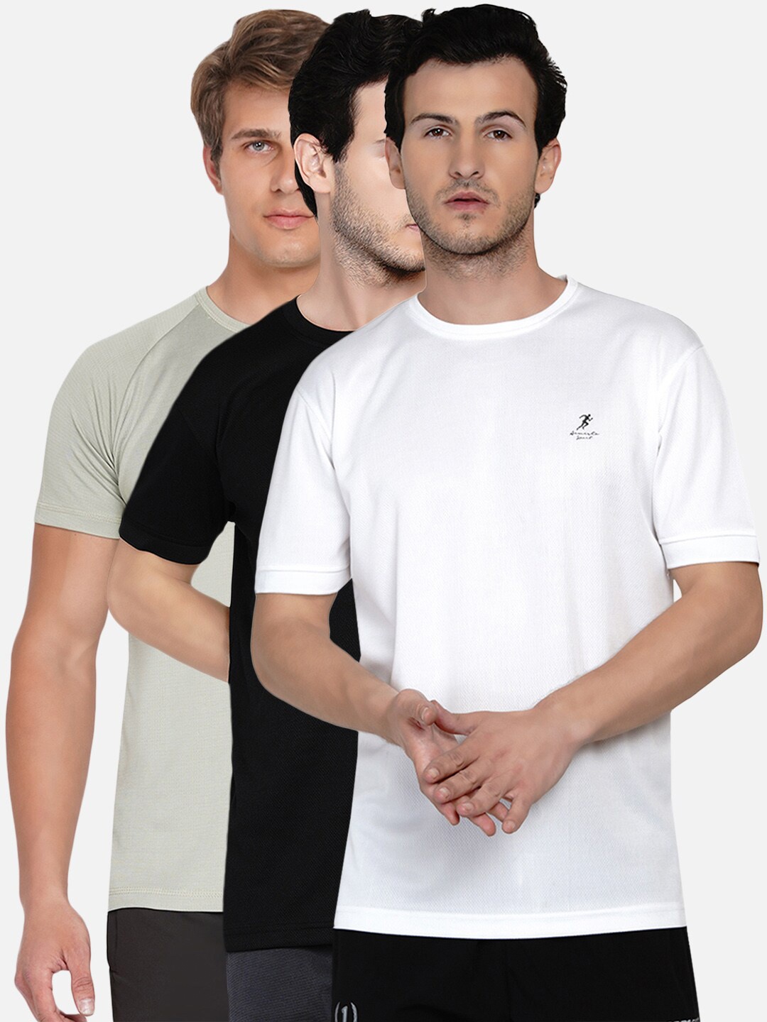

ARMISTO Men Pack of 3 Black & White Solid Dri-FIT Training or Gym T-shirt