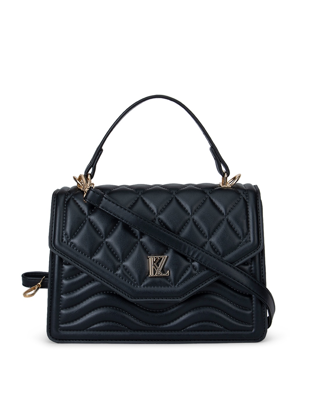 

Kazo Black Self Design Geometric Structured Handheld Bag