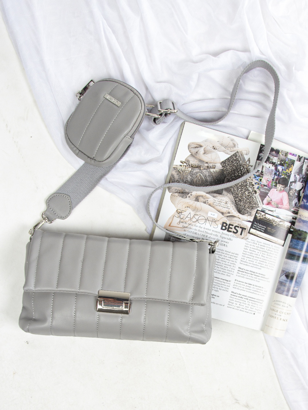 

Kazo Grey Self Design Structured Sling Bag